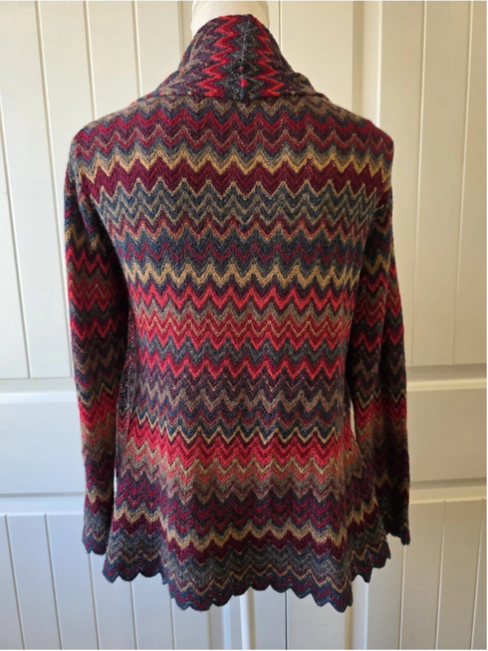 Factoria Paty Baby Alpaca Cardigan Sweater Sz S Chevron Open Front Bright Boho